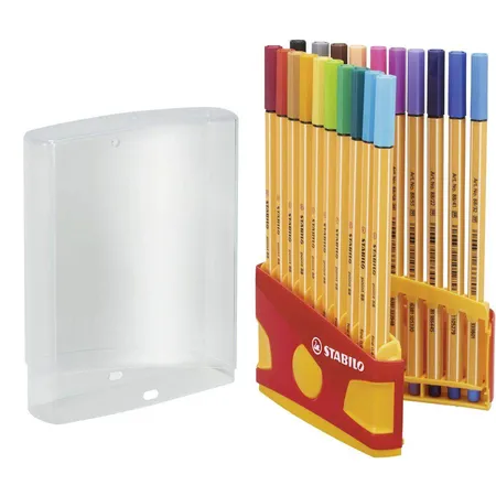 Premium-Filzstift - STABILO Pen 68 ColorParade - 20er Tischset in rot/blau - mit 20 verschiedenen Farben und Hängelasche