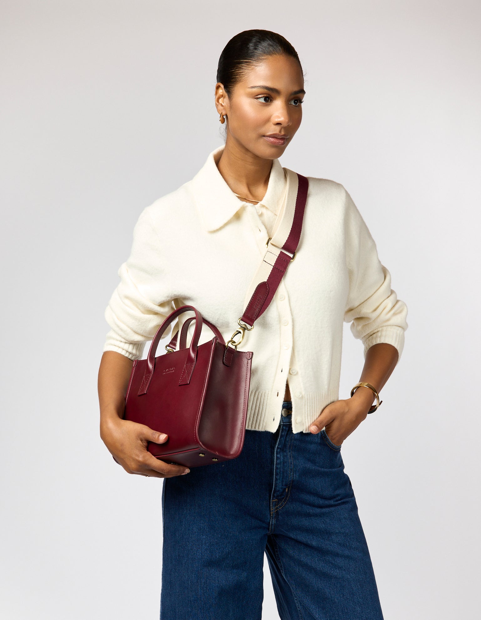 Jackie Midi   Webbing Strap - Dark Cherry Classic Leather