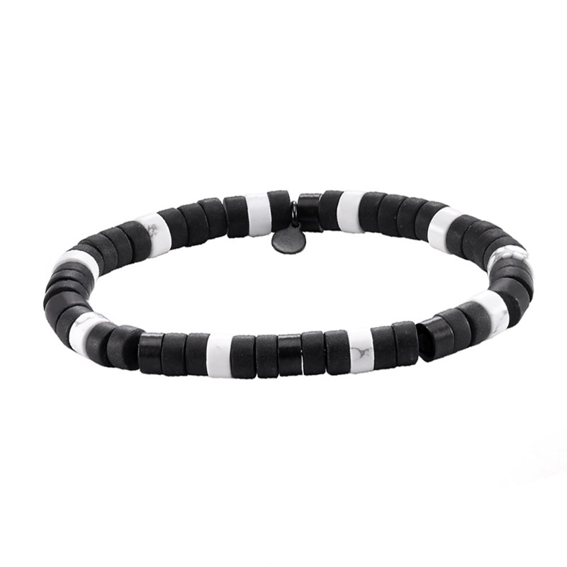 Bracelet Perles Heishi Agate Noire Mate Turquoise Blanche-Small-16cm