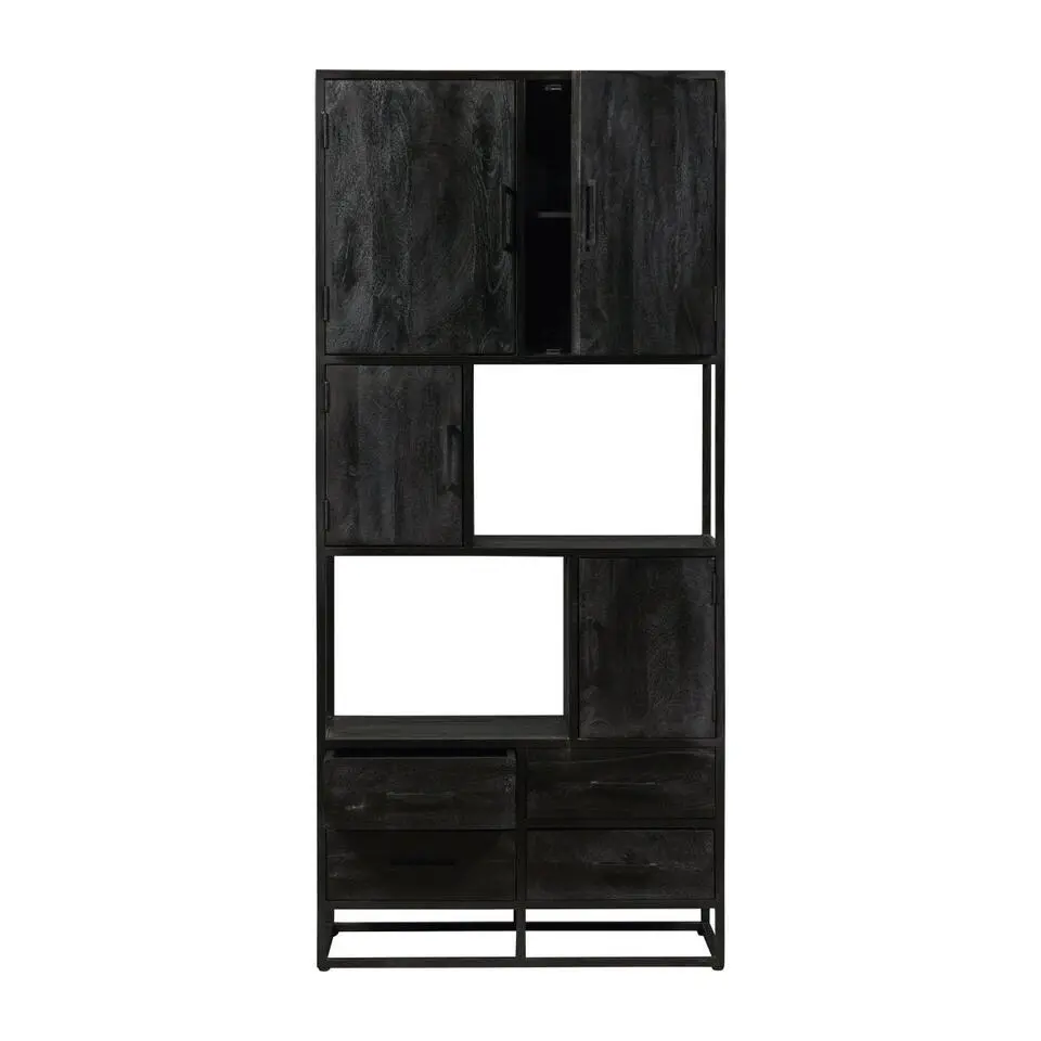 Mangohoutonline - Vakkenkast Florence 90cm Rechthoekig - Zwart - Mahom