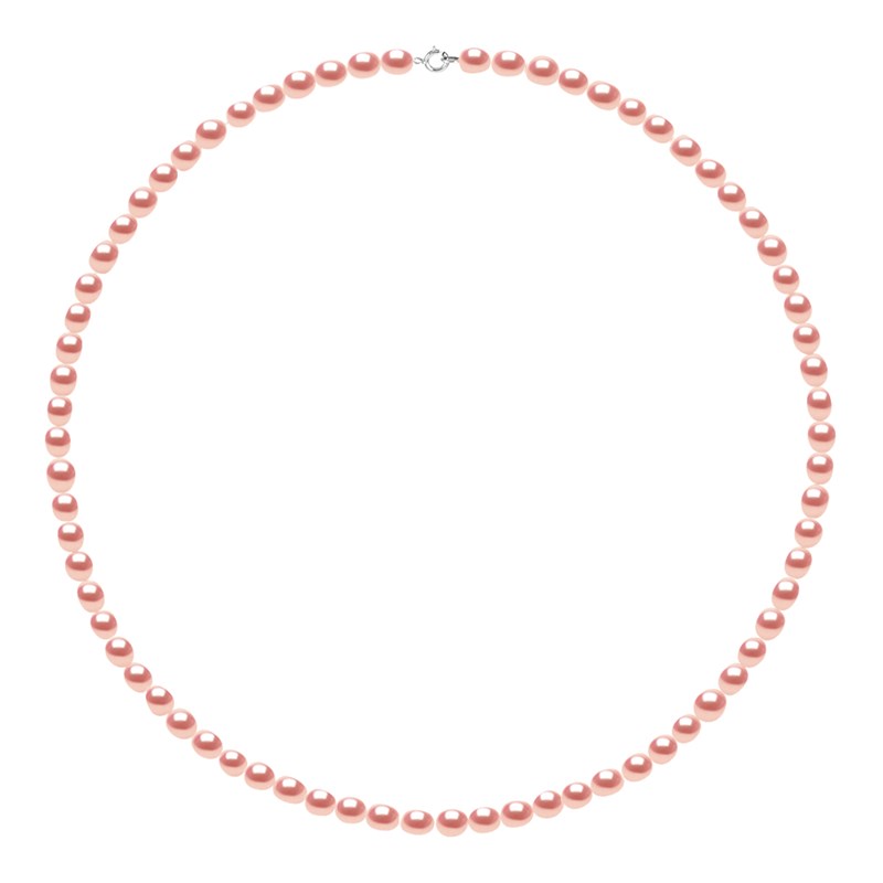 Collier Rang de Perles d'Eau Douce Grain de Riz 4-5 mm Roses Or Blanc 18 Carats