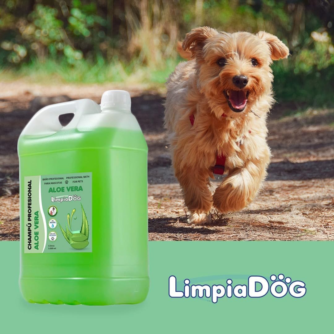 Shampoo hidratante para cães LIMPIADOG com Aloe Vera, para todas as raças e idades, fragrância fresca e natural, 5 litros.