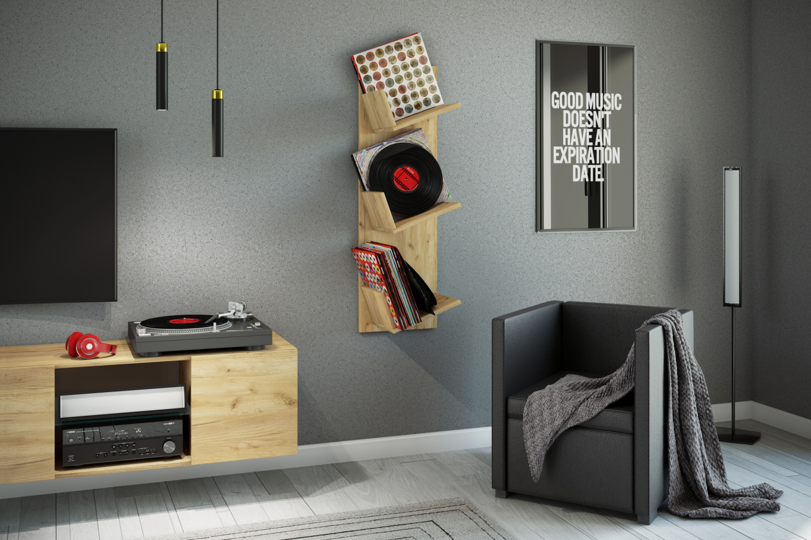 LP-Regal SULDA - schwarz - für 100 Schallplatten