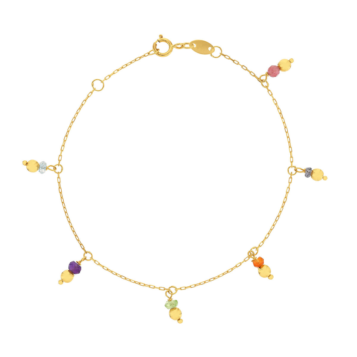 Bracelet or 375 jaune pampilles pierres naturelles 18cm