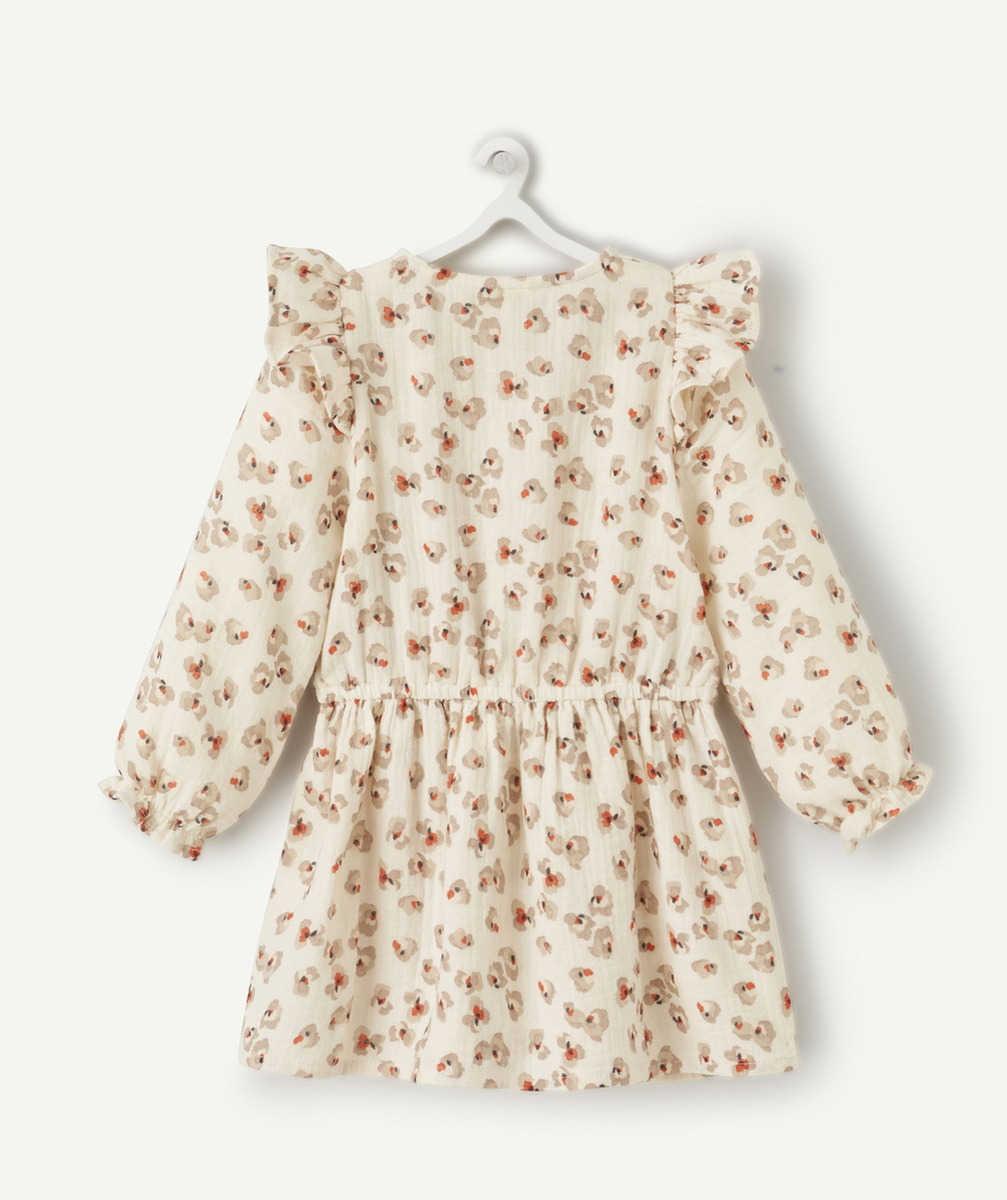 ROBE BÉBÉ FILLE EN COTON BEIGE IMPRIMÉE FLEURIE AVEC VOLANTS