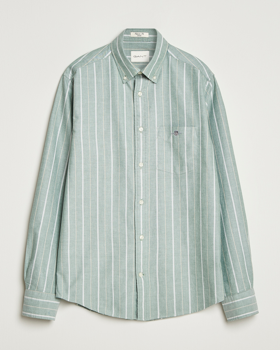 GANT Regular Fit Classic Striped Oxford Shirt Forest Green