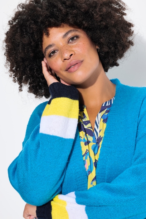 Long-Strickjacke, Rücken Peace-Motiv, offene Form