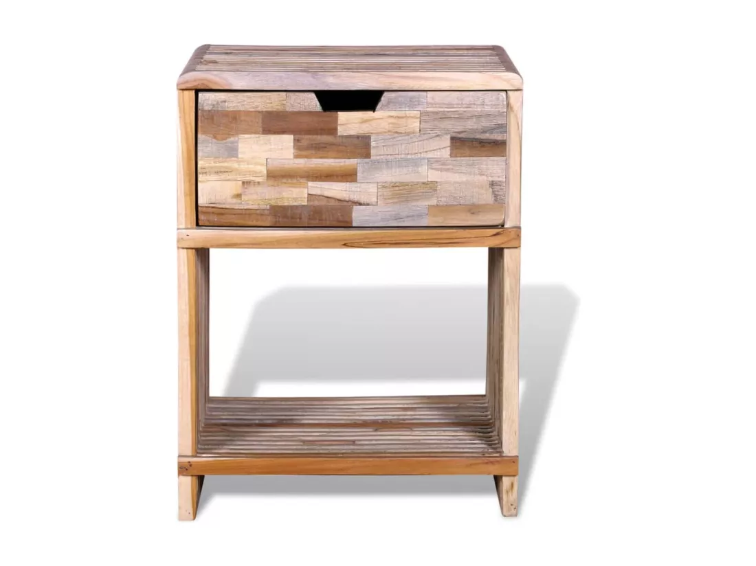 Table de chevet avec tiroir Bois de teck recyclé