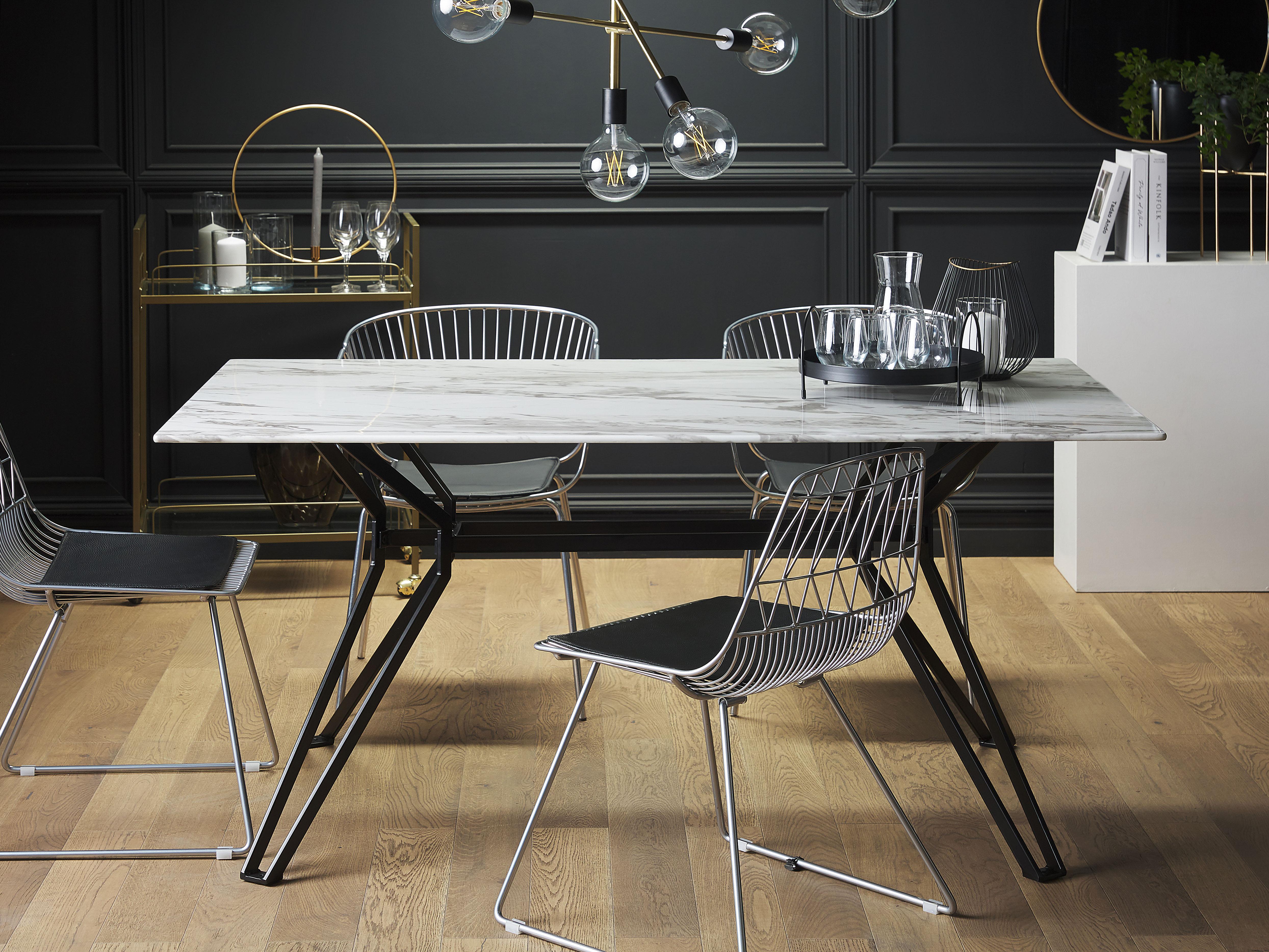 Eettafel BALLINA Wit marmer 90 cm Veiligheidsglas 160 cm