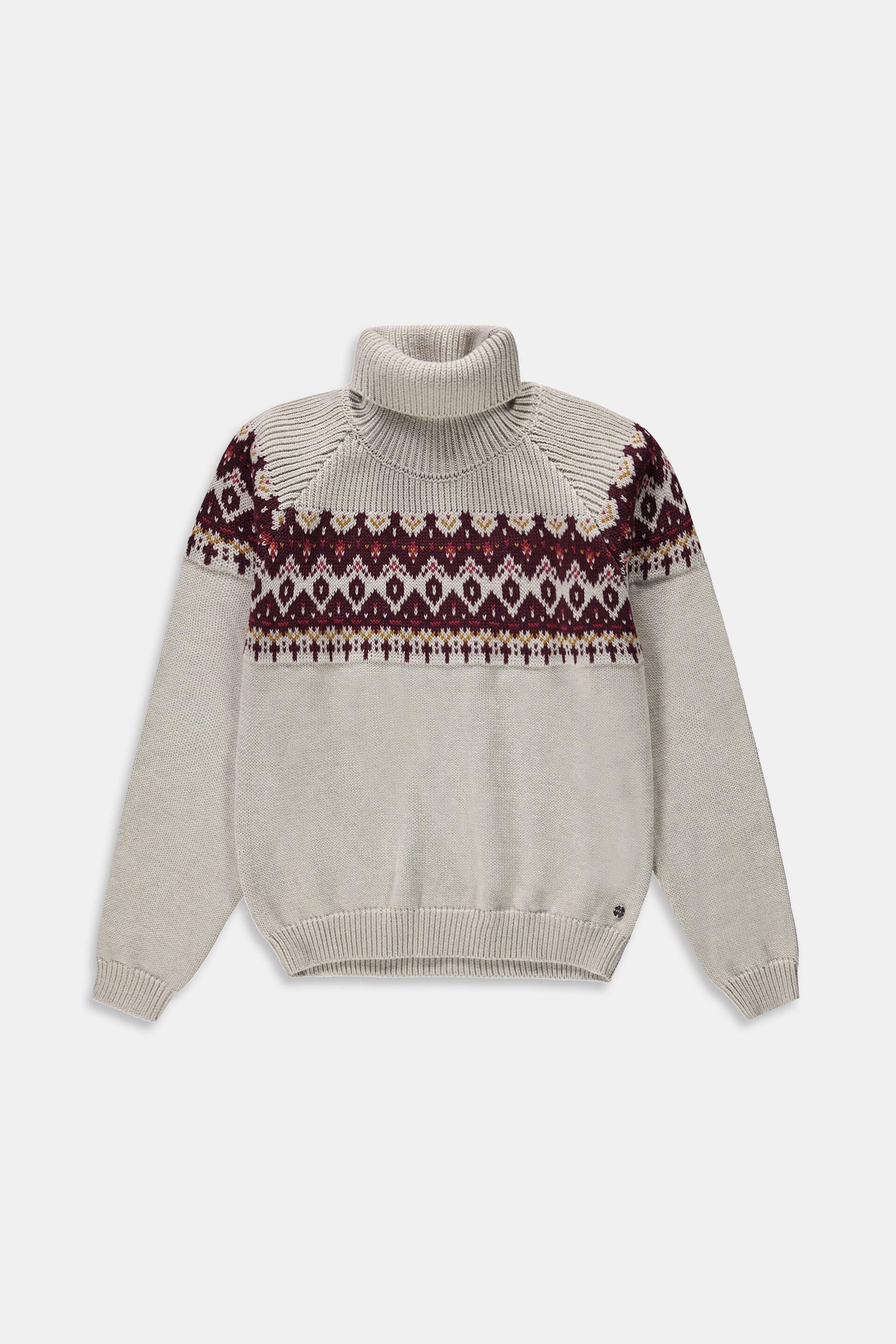 Pull-over en maille à col roulé et motif jacquard