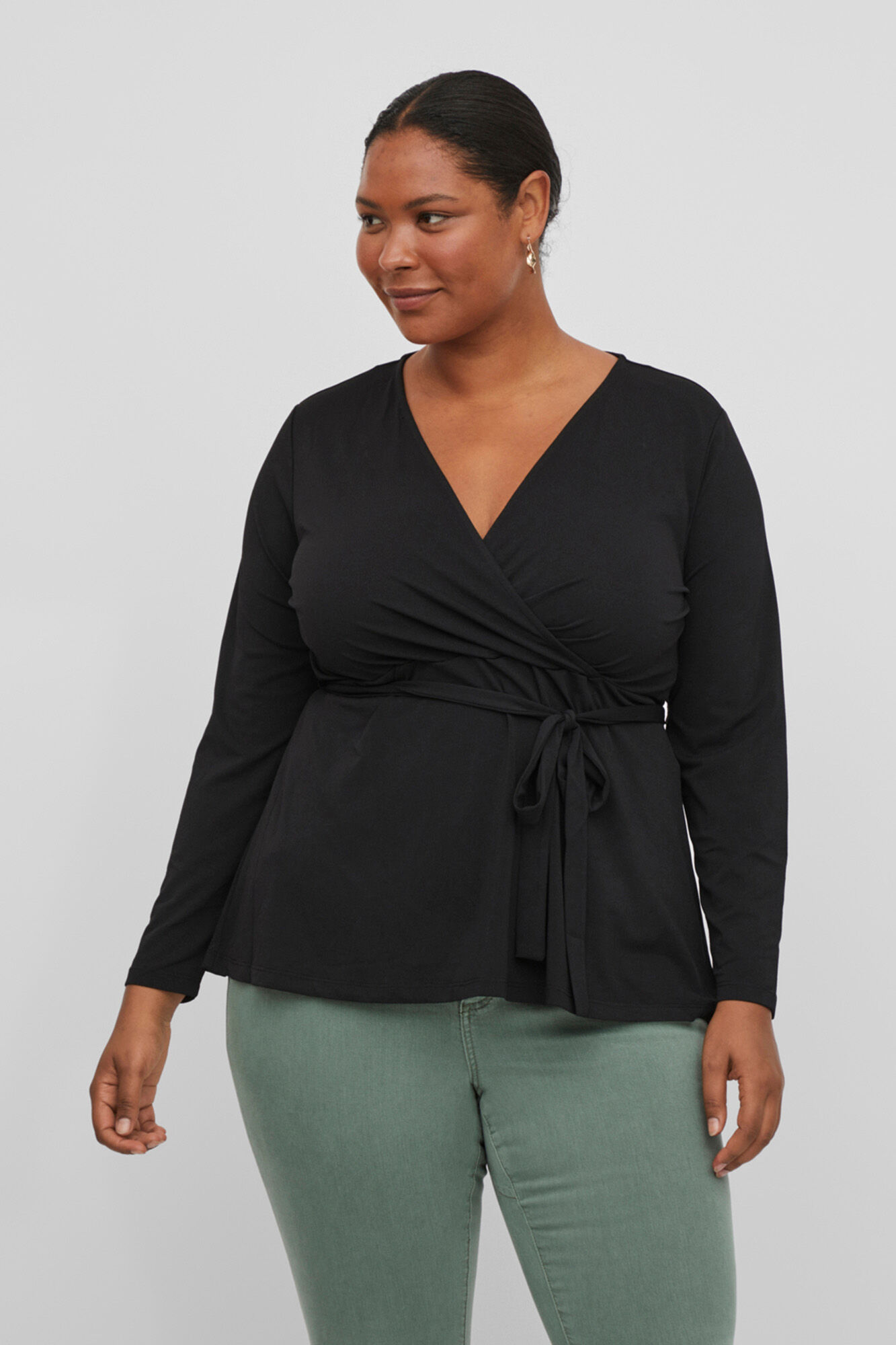 Blusa de manga comprida estilo folgada - Preta