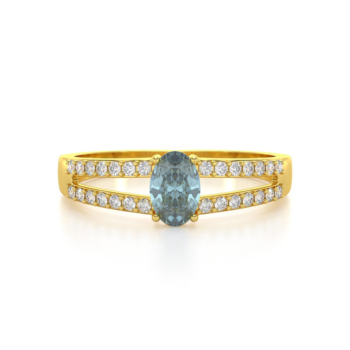 Bague ADEN Or 585 Jaune Aigue-Marine et diamants 2.102grs