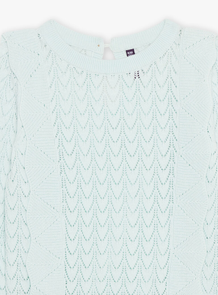 Pull bleu vert à volants