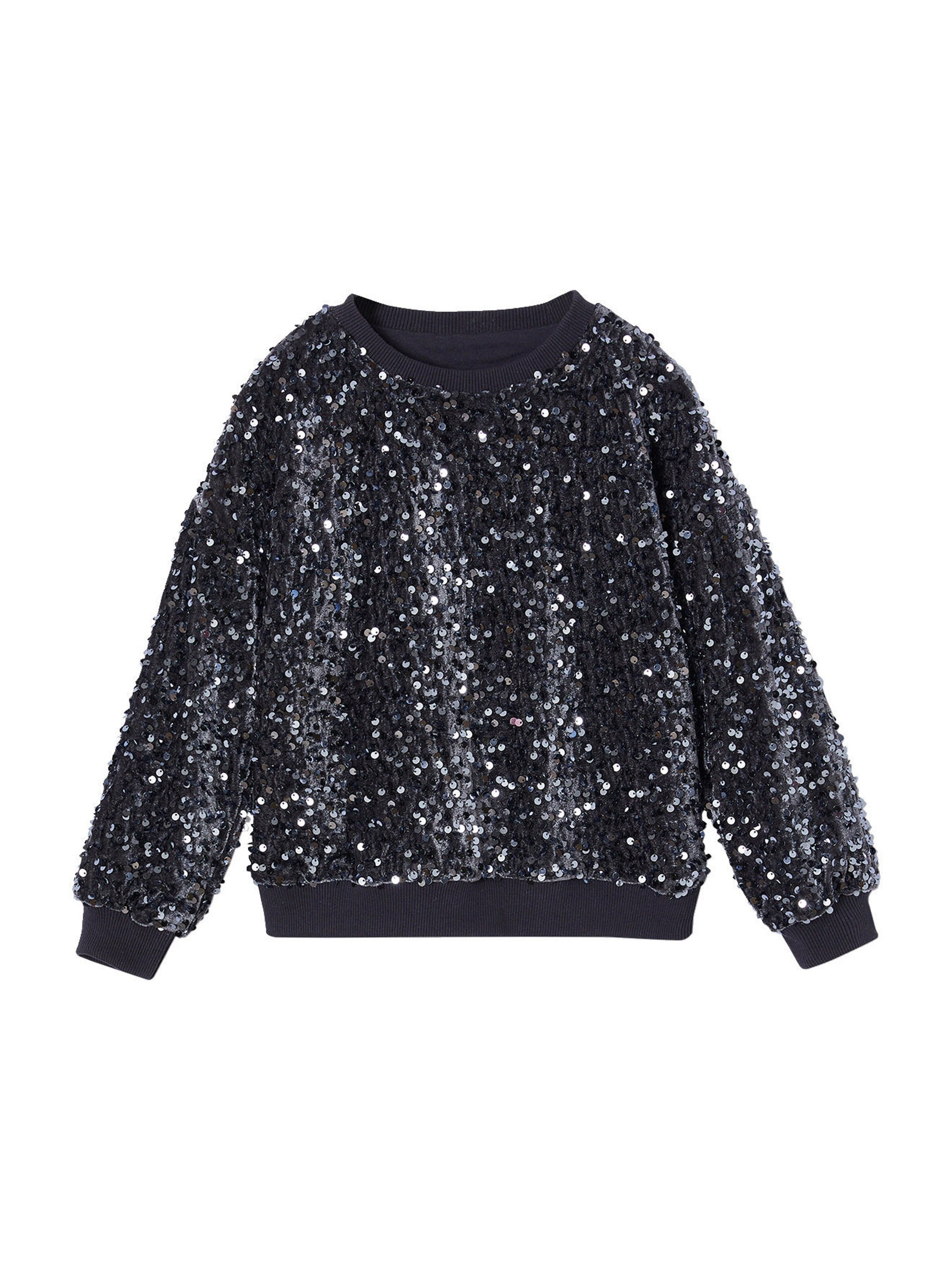 Vertbaudet Festliches Mädchen Sweatshirt mit Pailletten anthrazit