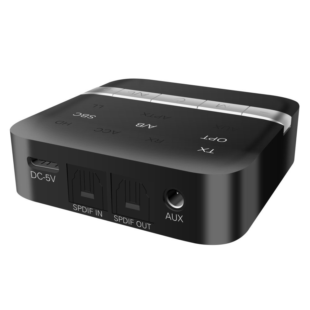 Bluetooth 5.0 AptX 2in1 HD Audio Transmitter / Receiver mit Optischem SPDIF Toslink (In / Out) / 3.5mm Klinke (iOS/Android) Schwarz
