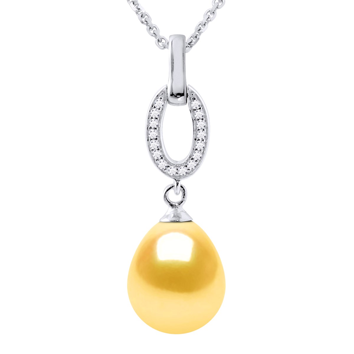 Collier NAVETTE Perle d'Eau Douce 9-10 mm Dorée Joaillerie Argent 925