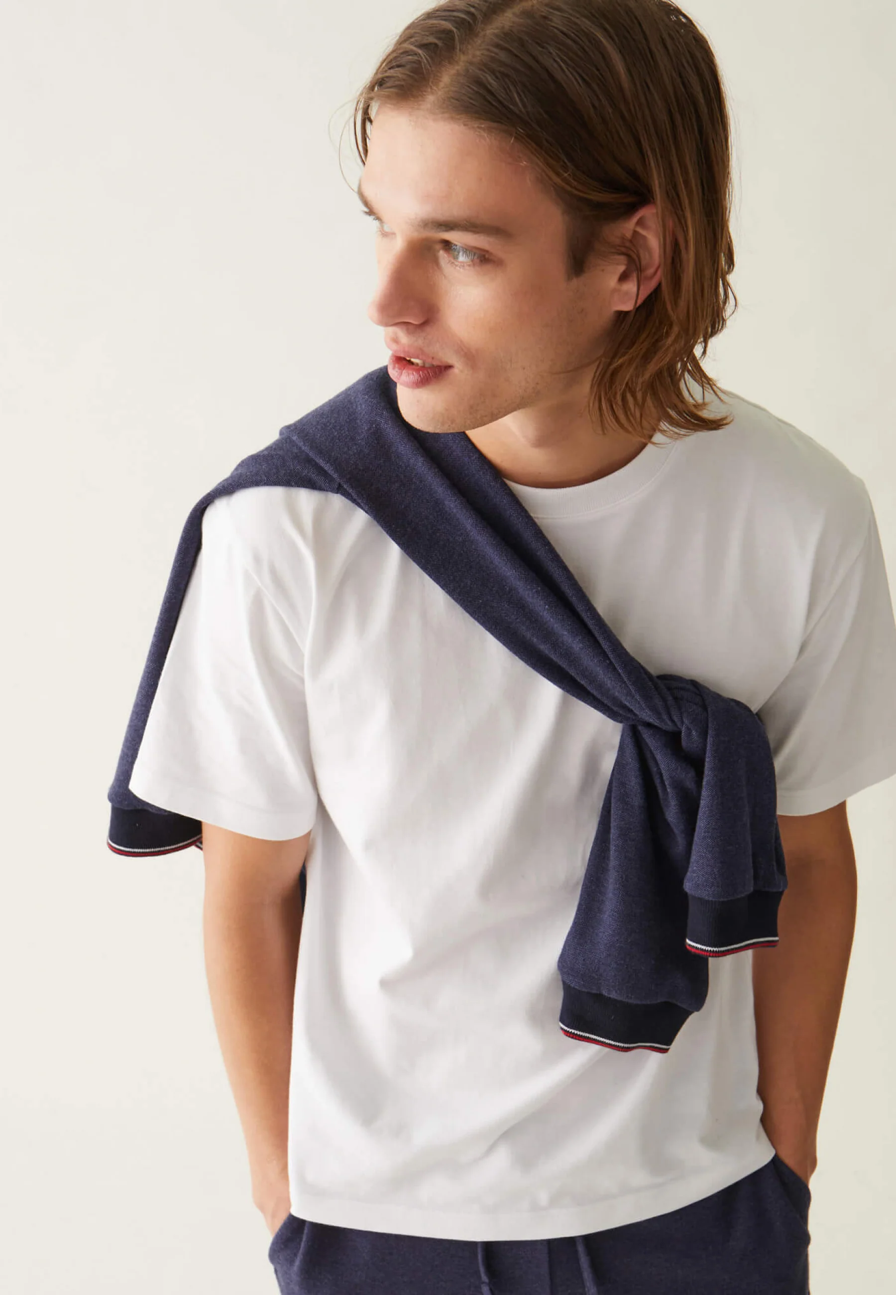 Sweat-shirt à capuche en piqué recyclé double face-Lazlo Marine