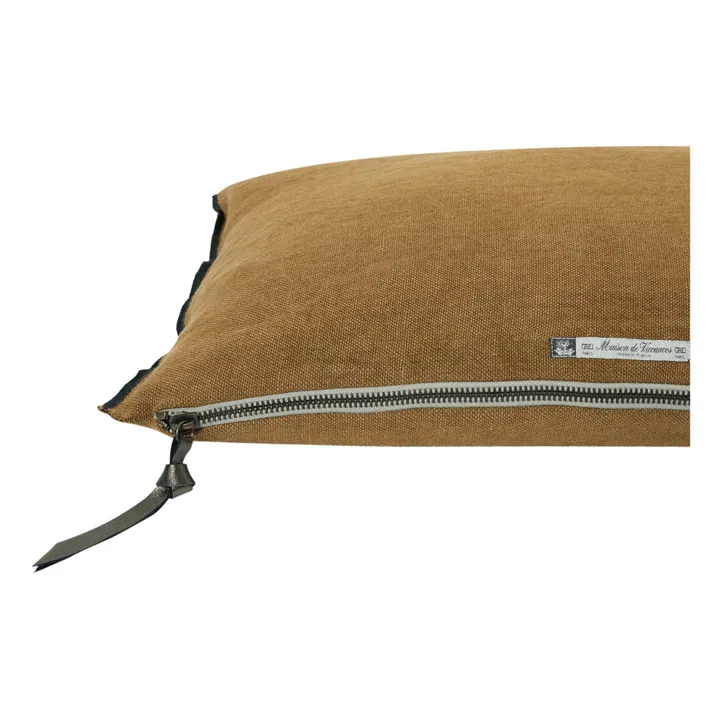 Maison de Vacances Coussin Vice Versa Black Line en lin stone washed | Havane
