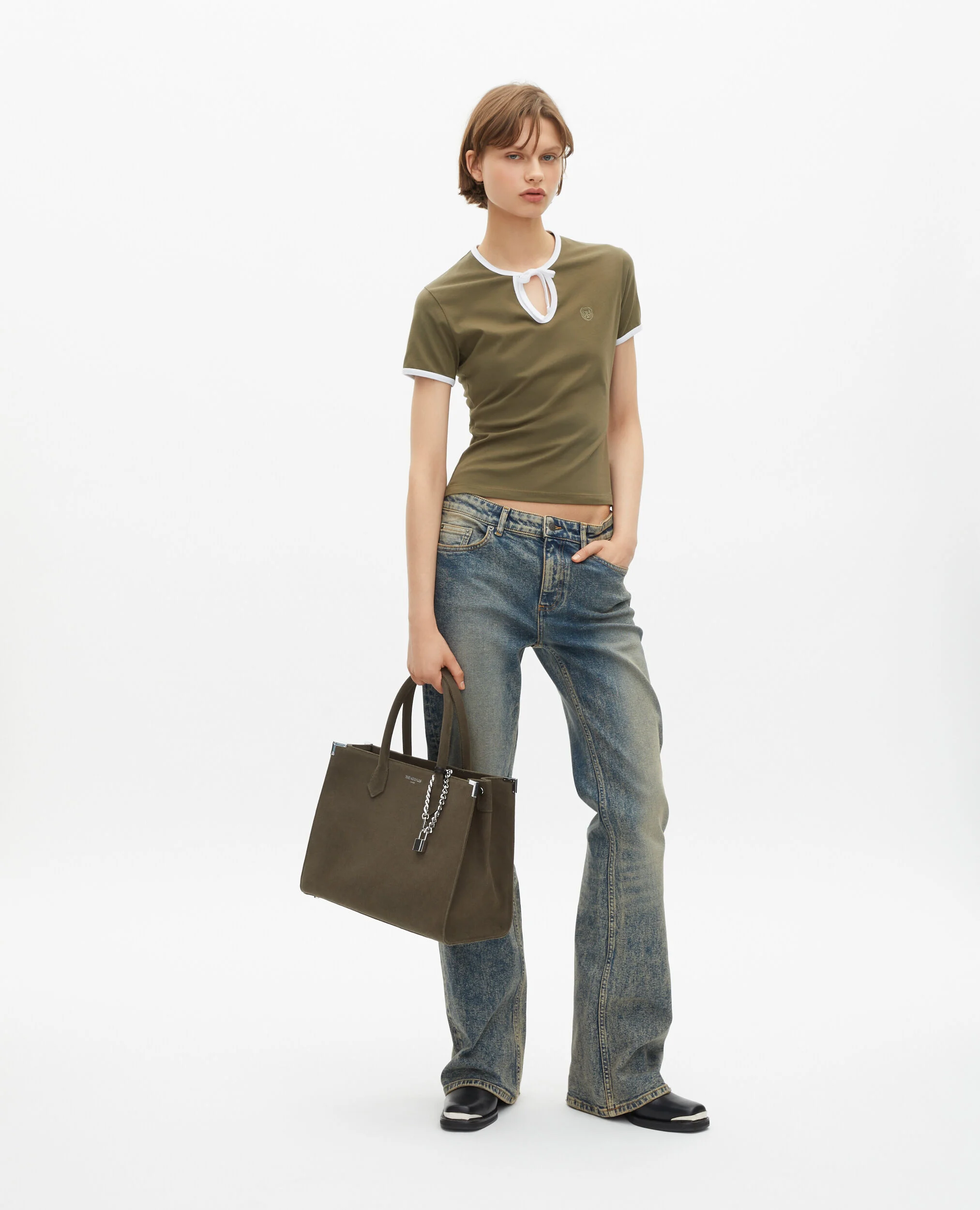 T-shirt kaki avec col goutte