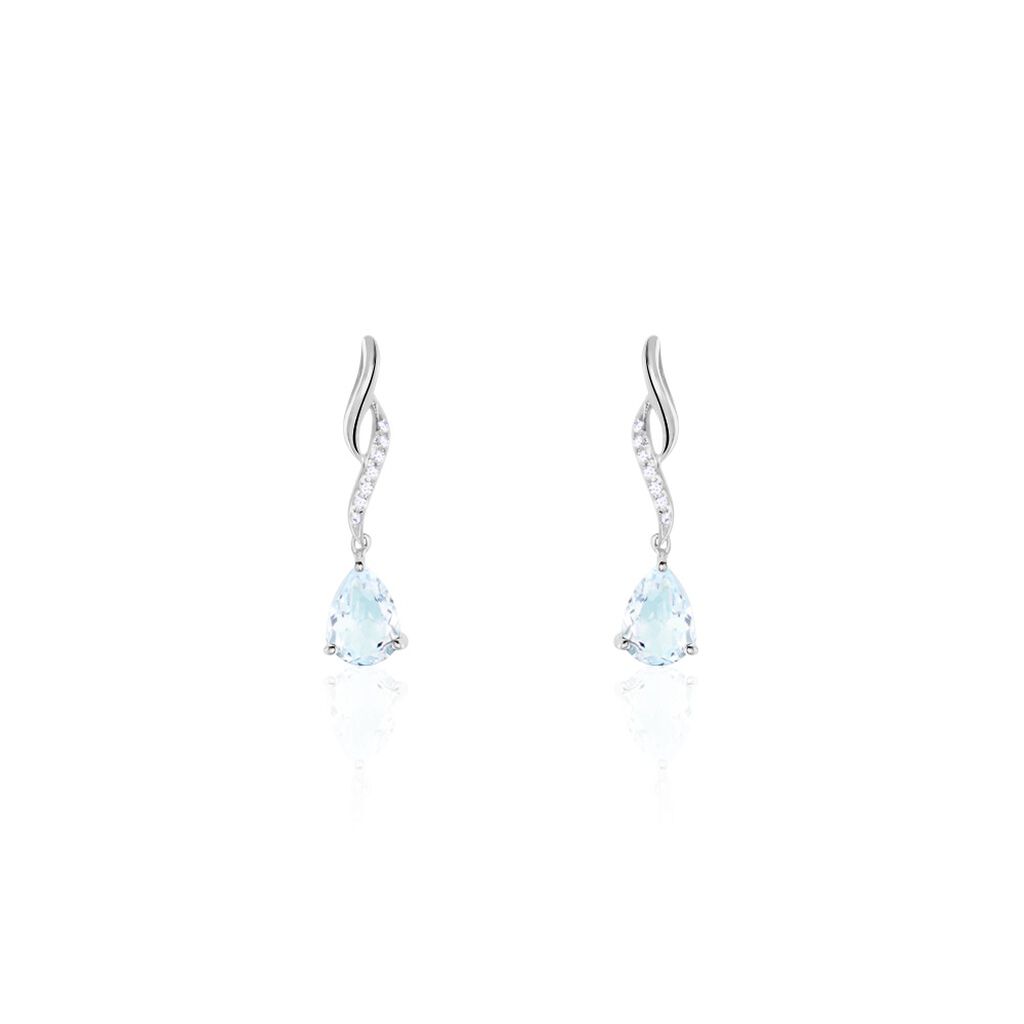 Boucles D'oreilles Pendantes Assaf Or Blanc Topaze Et Oxyde