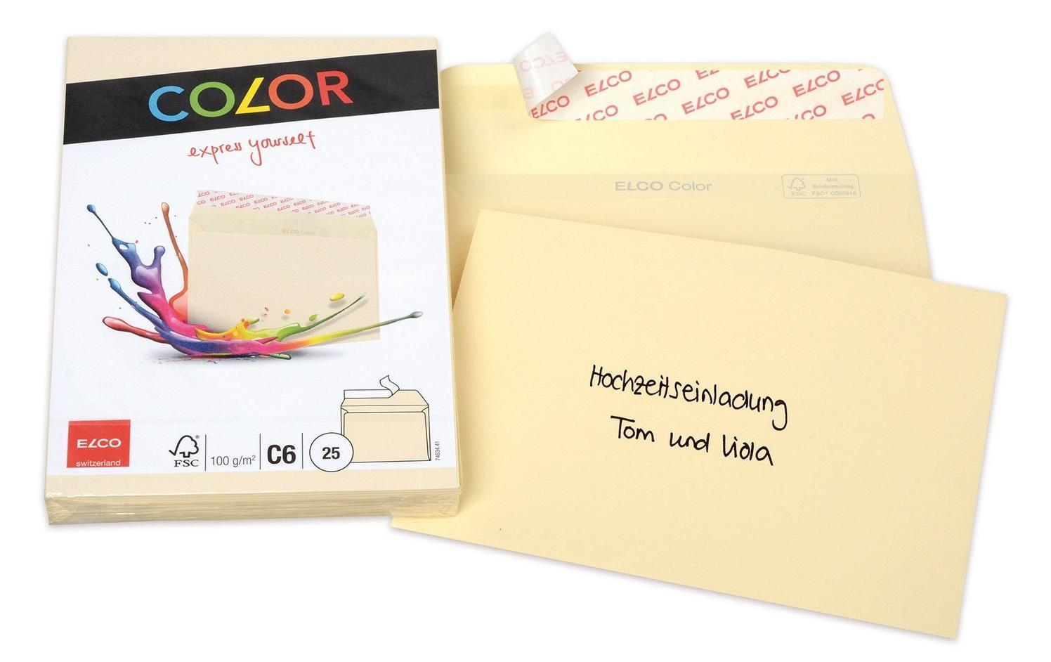 Couvert Color C6, Keine Fenster, 25 Stück, ChamoisFarbige Briefumschläge von Elco