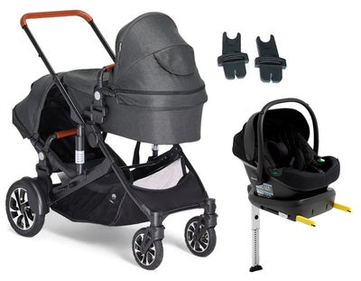Beemoo Maxi 4 Twin Søskenvogn Inkl. Beemoo Route i-Size Babybilstol & Base, Black/Black Stone