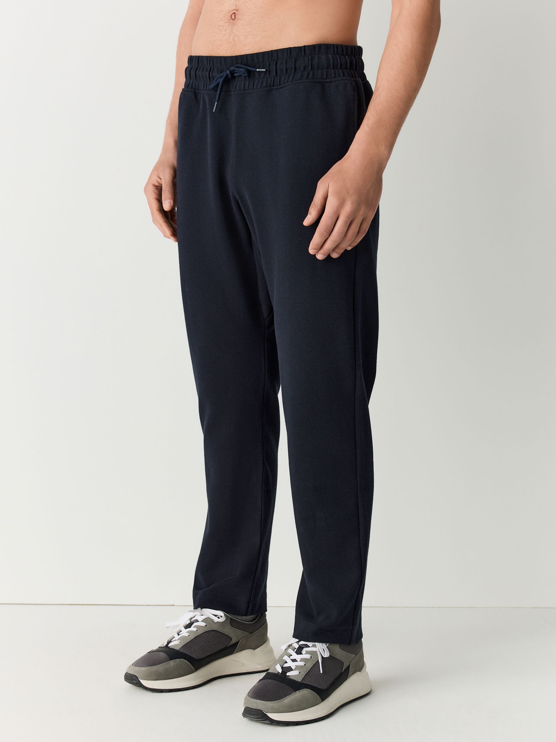 Donkerblauw - Joggingbroek van keperstof met rechte pijpen en textuur