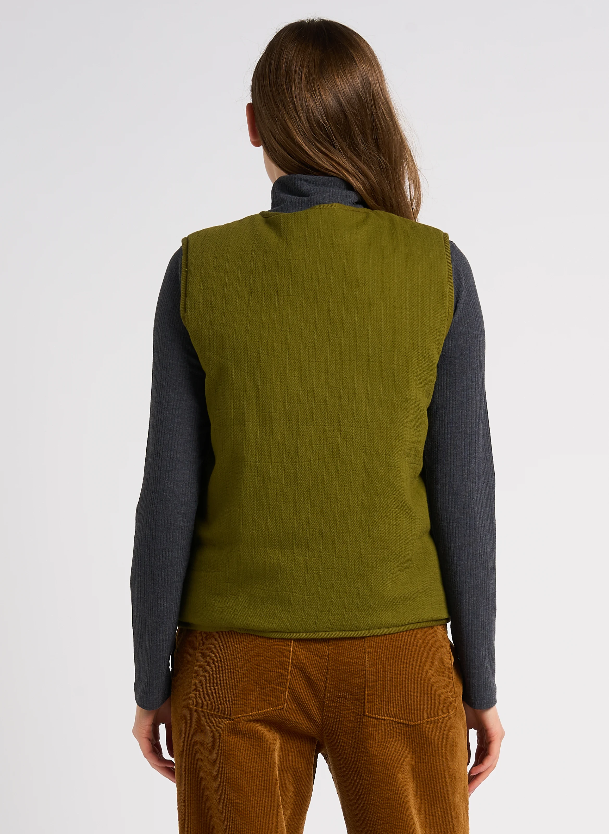 Veste droite rembourrée col V en coton mélangé | Kaki