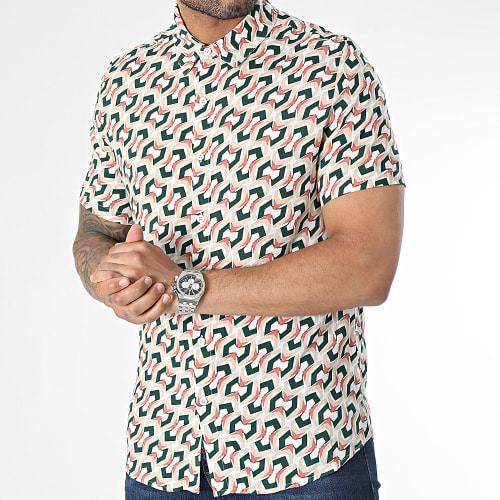 Chemise Manches Courtes Beige Vert