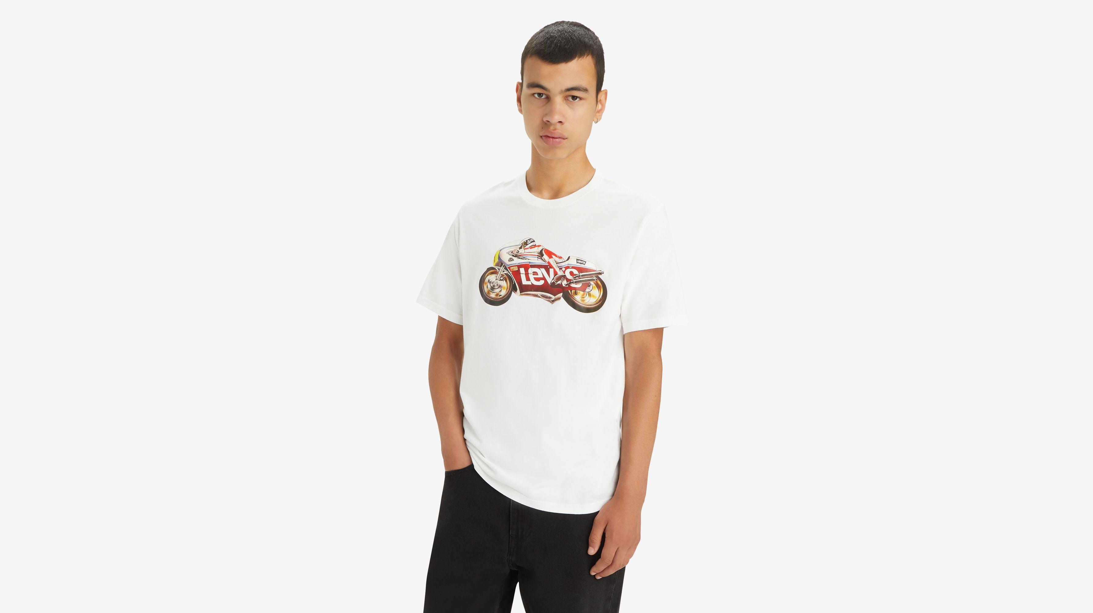 T-shirt graphique Relaxed - Batwing Motorcycle White+ - Blanc