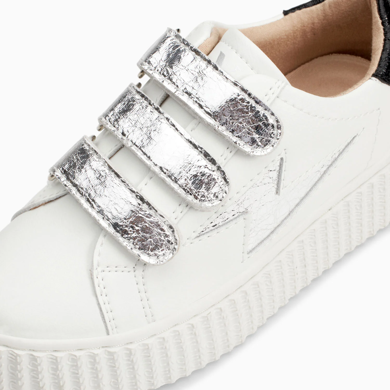 Sneakers-Baskets éclair Mini Marilou blanc et argent à scratchs
