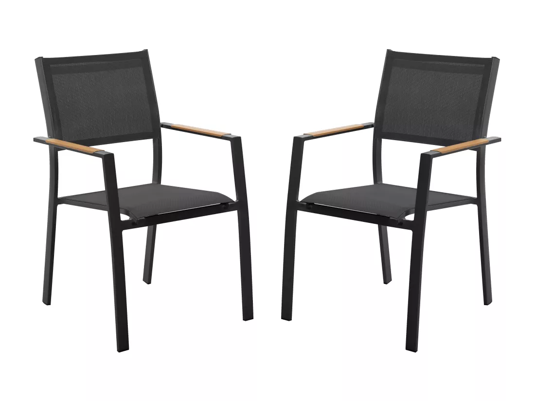 Lot de 2 fauteuils de jardin empilables en aluminimum et textilène - Anthracite - MACILA de MYLIA