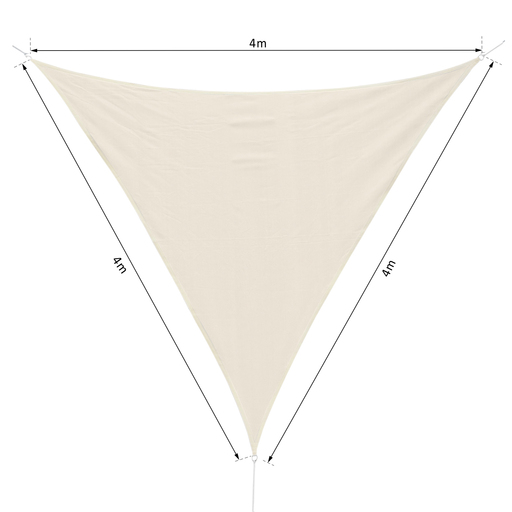 Toldo triangular de 4x4x4m, cor creme, para camping.