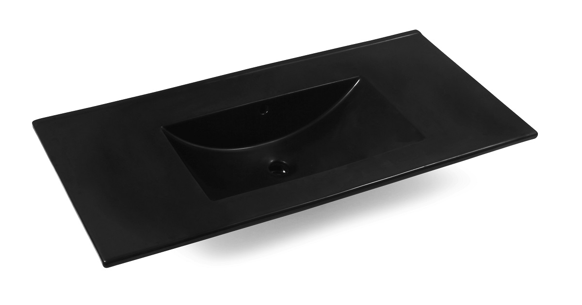 Fontana Rovigo badmeubel 100cm warm eiken met zwarte wastafel zonder kraangat en spiegel met verlichting