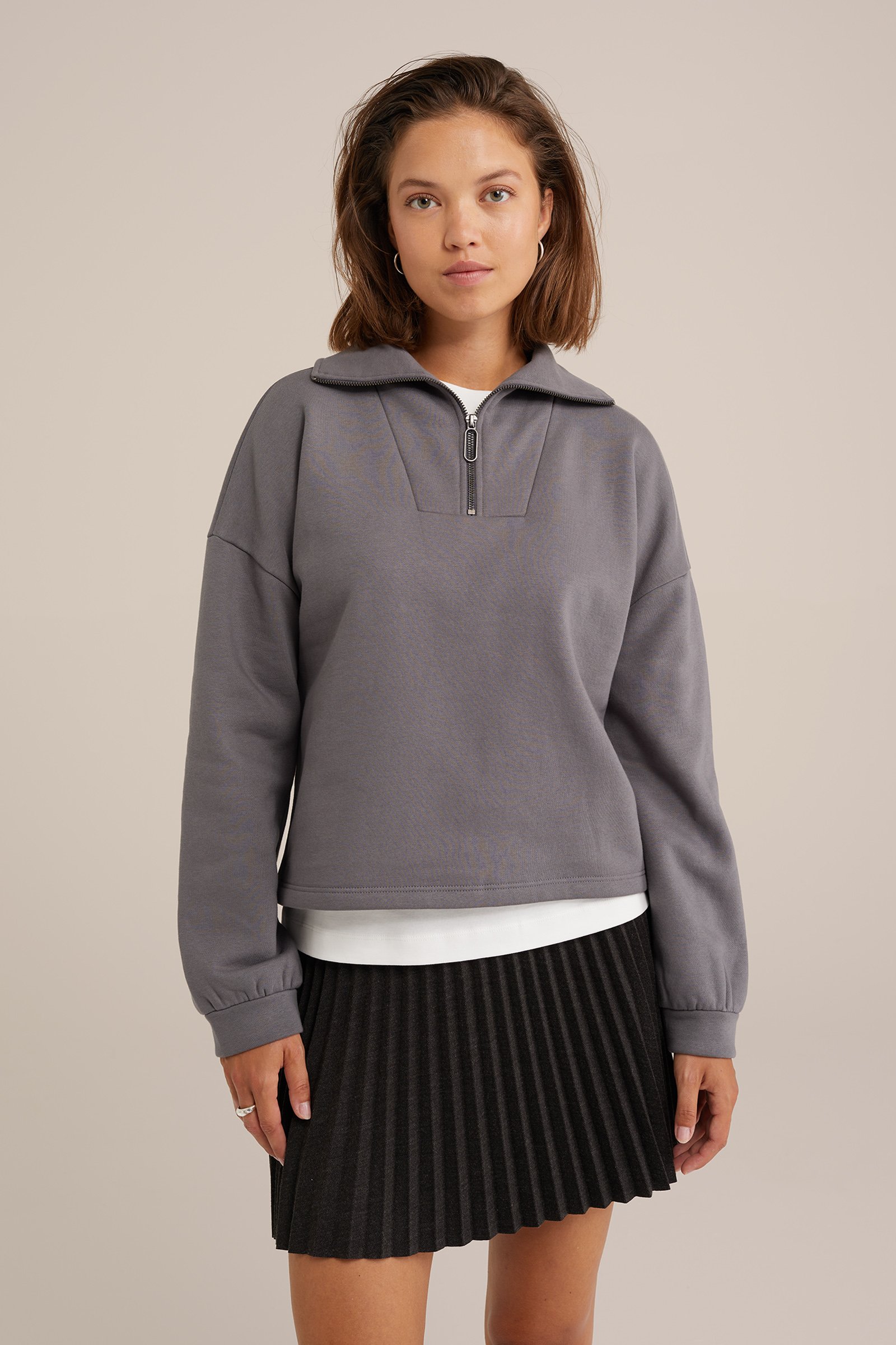 sweater met ritssluiting WE Fashion Donkergrijs