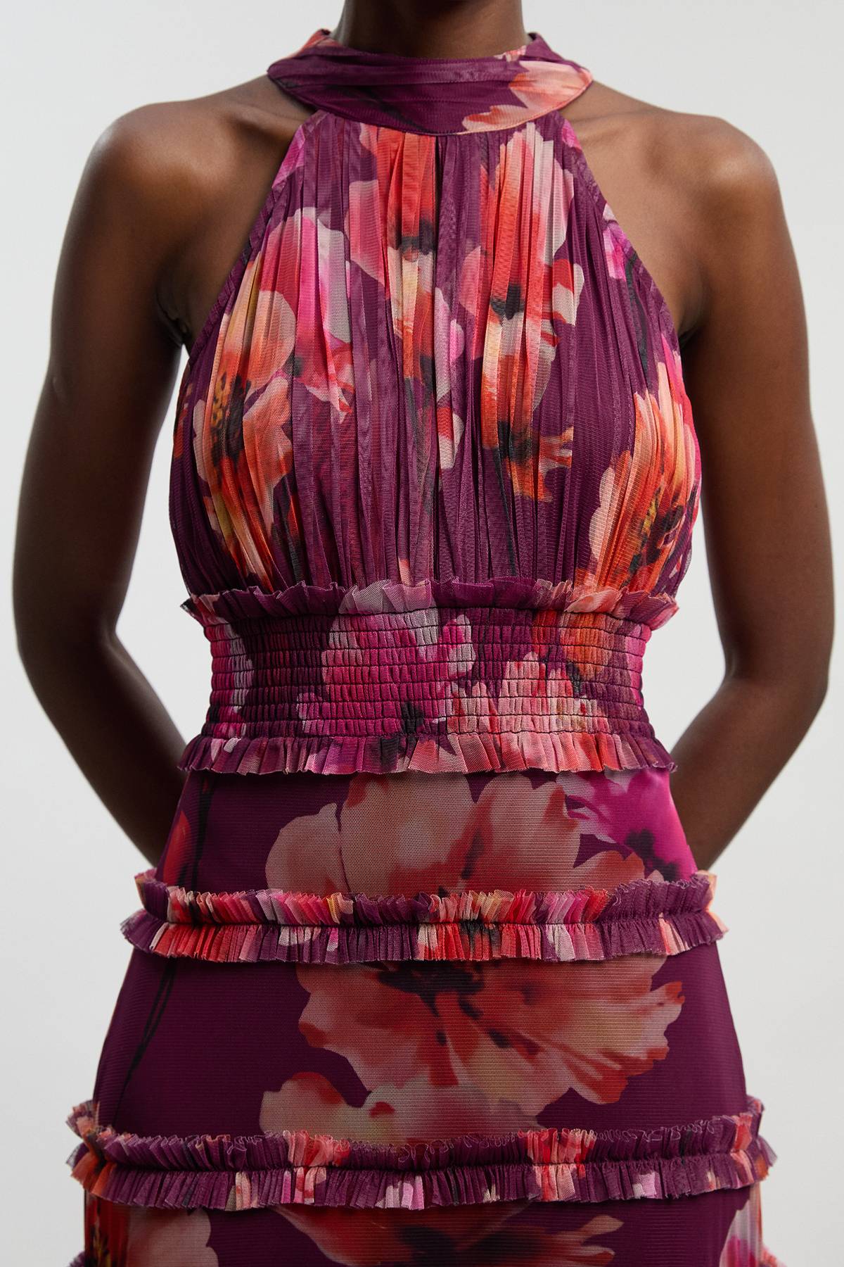 KarenMillen Robe Maxi Tissée En Tulle Fleuri Avec Col Licou