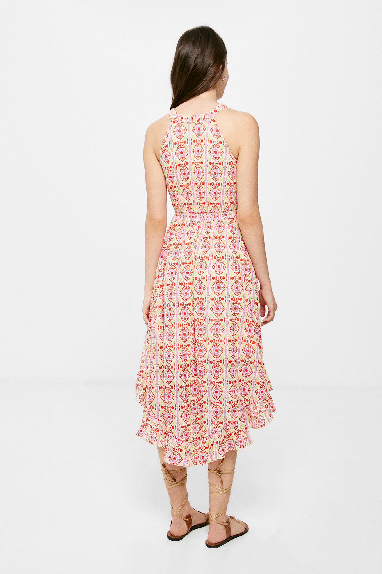 Vestido midi com estampa picot