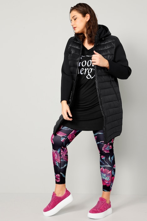 Steppjacke, Straight Fit, Strickärmel, Kapuze, Zipper, Langarm