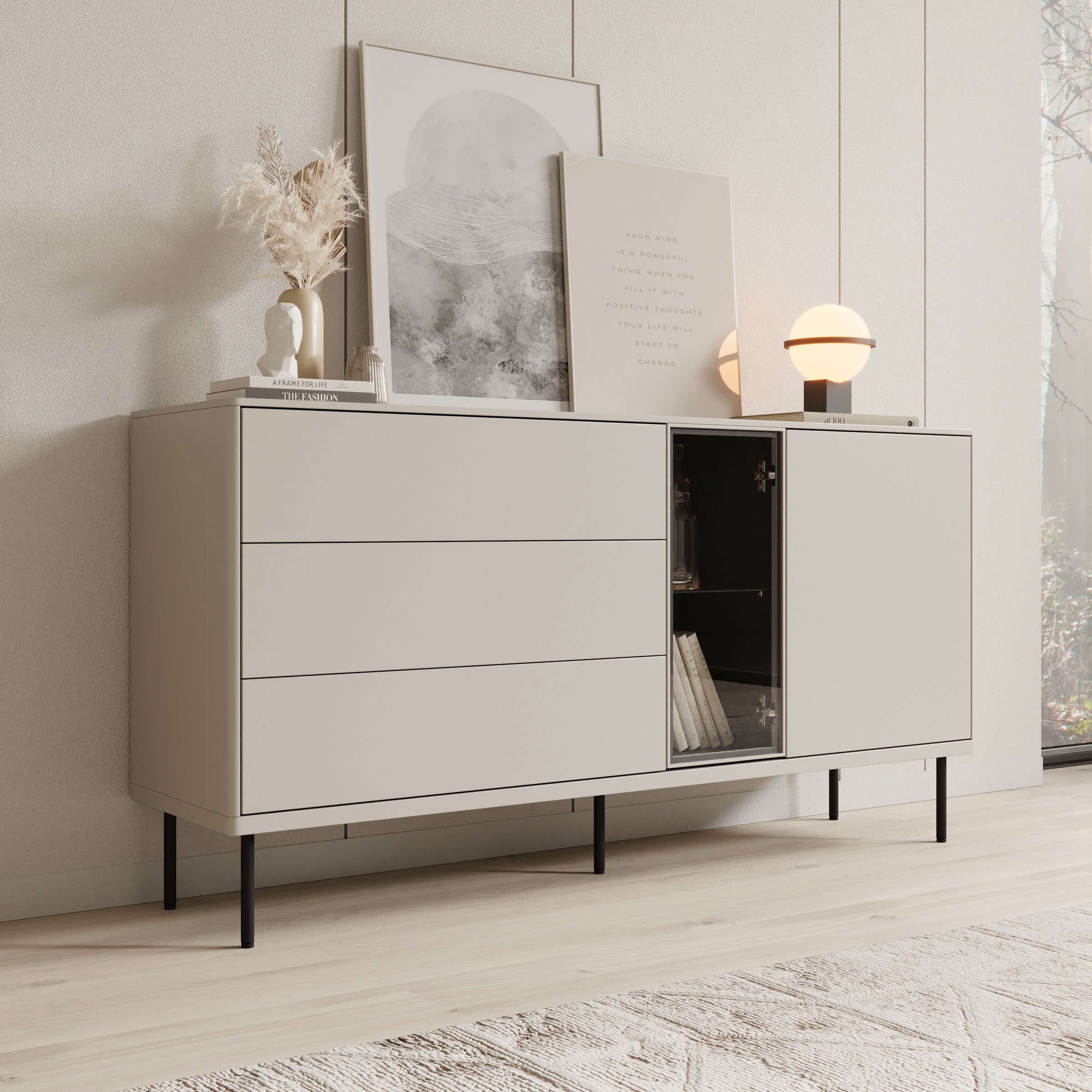Meubella - Estrella - Dressoir - Beige - 161x41x83 cm
