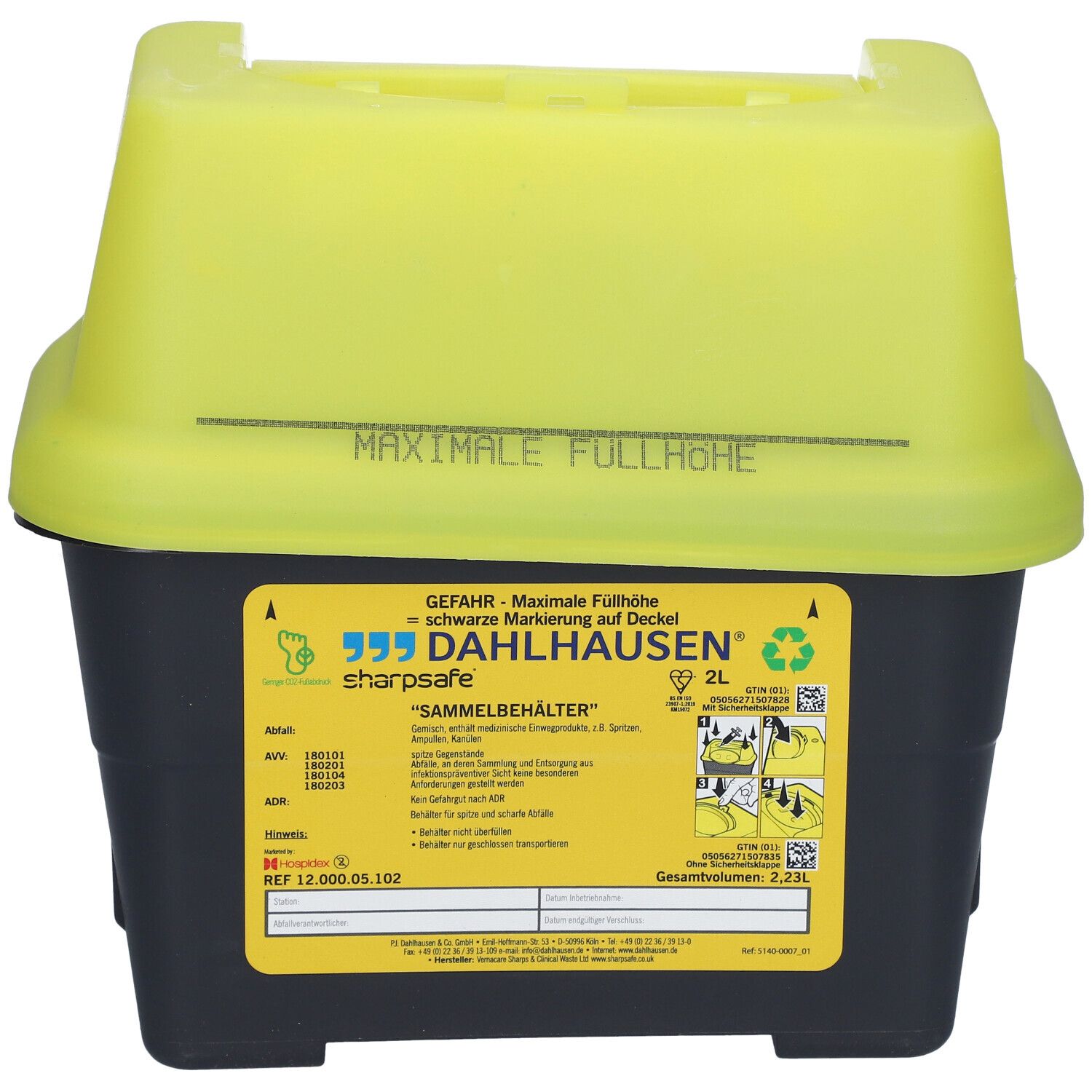 Sharpsafe Abwurfbehälter 2,0 L