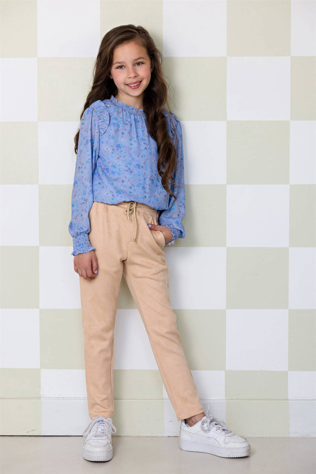 NONO fluwelen slim fit broek Suna lichtzand