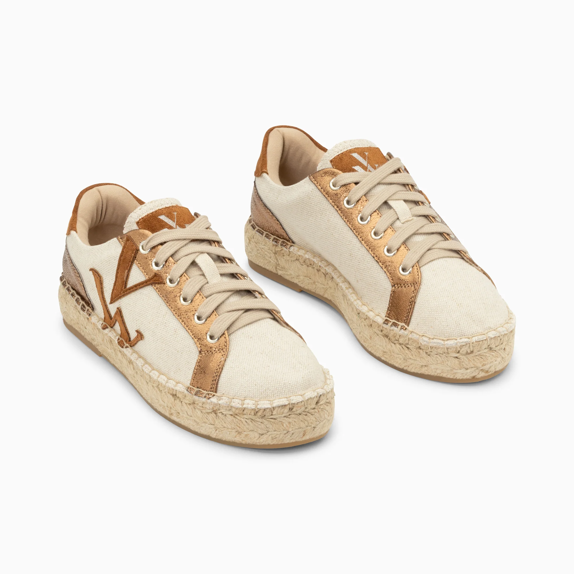 Sneakers-Baskets monogramme Aurore café et bronze à semelle espadrille