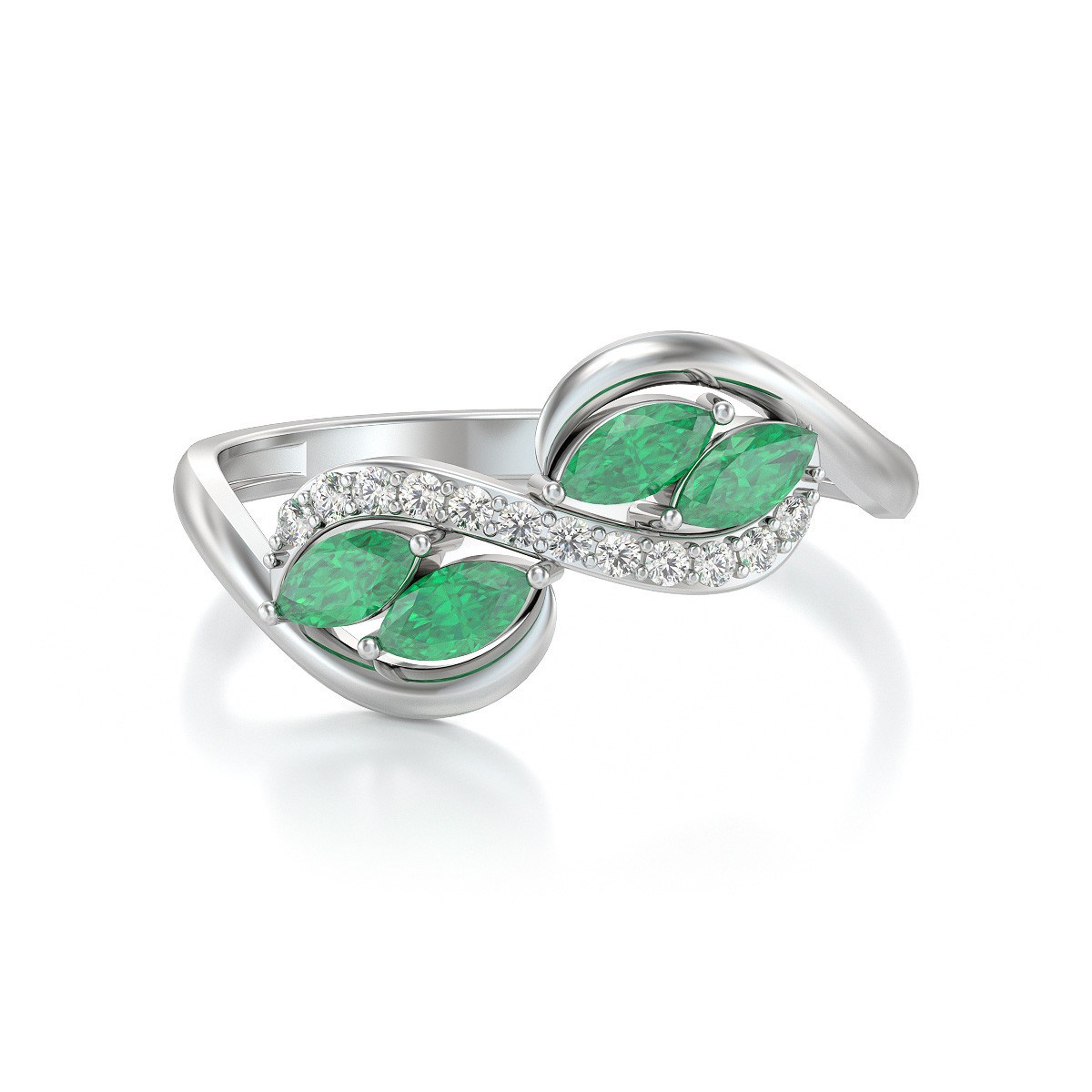 Bague ADEN Or 585 Blanc Emeraude et diamants 1.546grs