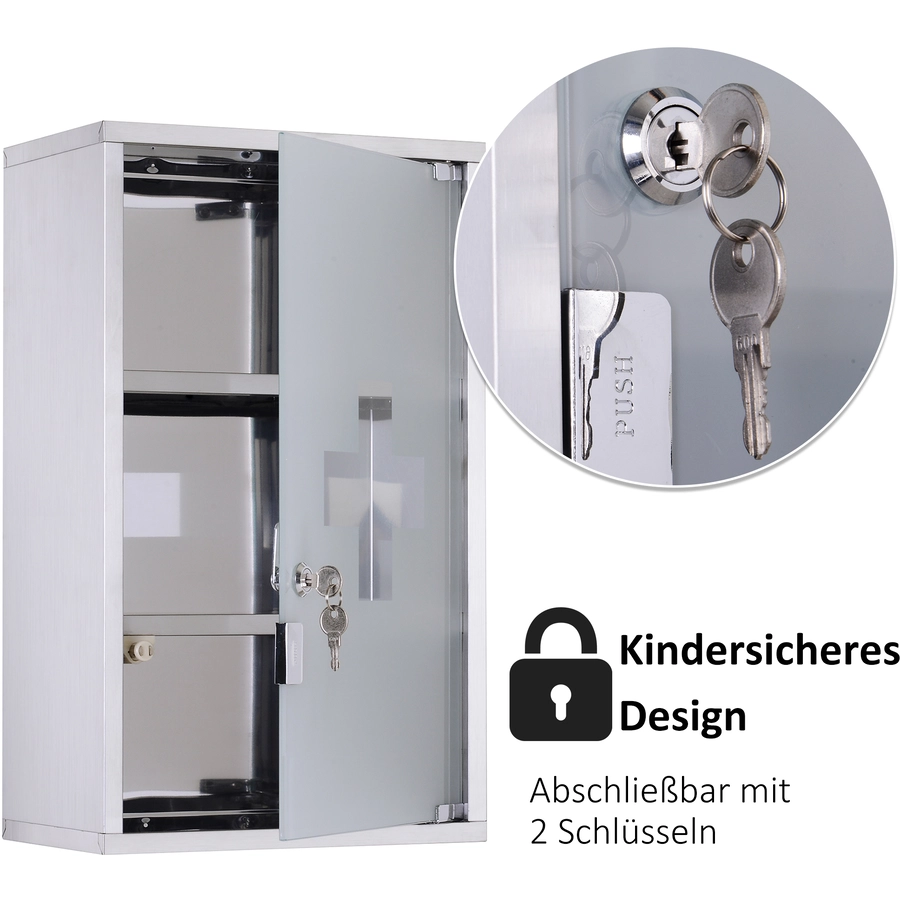 HOMCOM Medizinschrank mit 3 Fächer silber