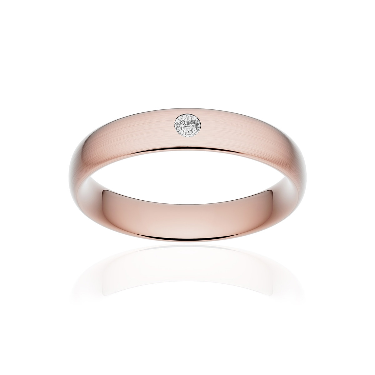 Alliance or 750 rose brossé ruban confort 4,5mm diamant brillant