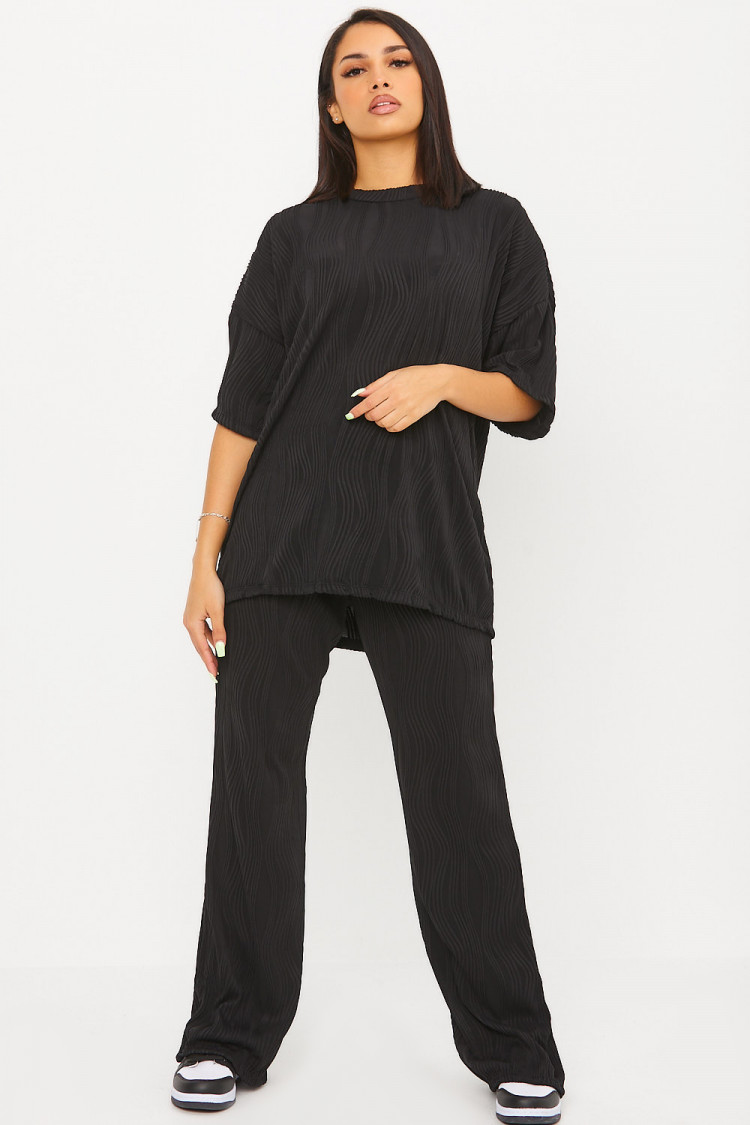 Ensemble 2 pièces t-shirt + pantalon à motif vague noir