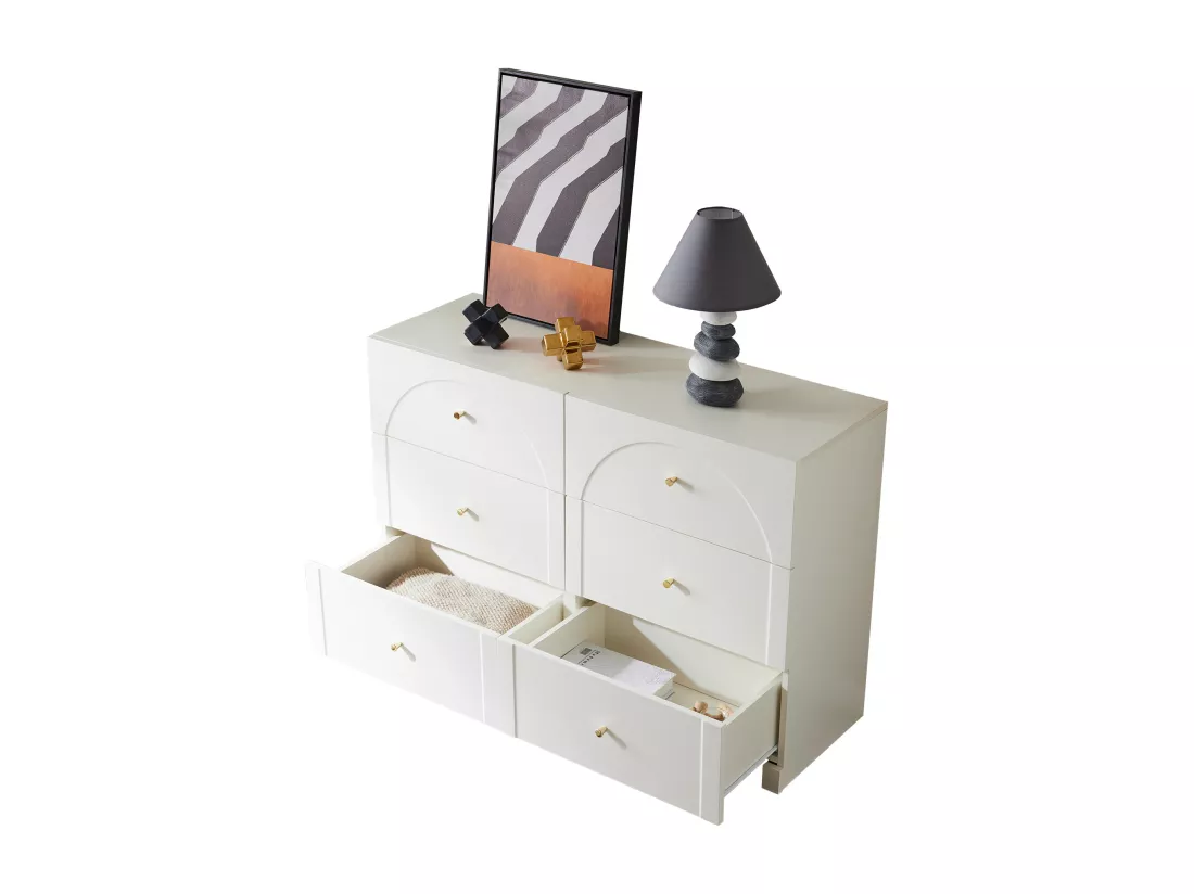 Commode avec 6 tiroirs pour salon et chambre à coucher - 120 x 40 x 82 cm - panneaux de particules - Blanc