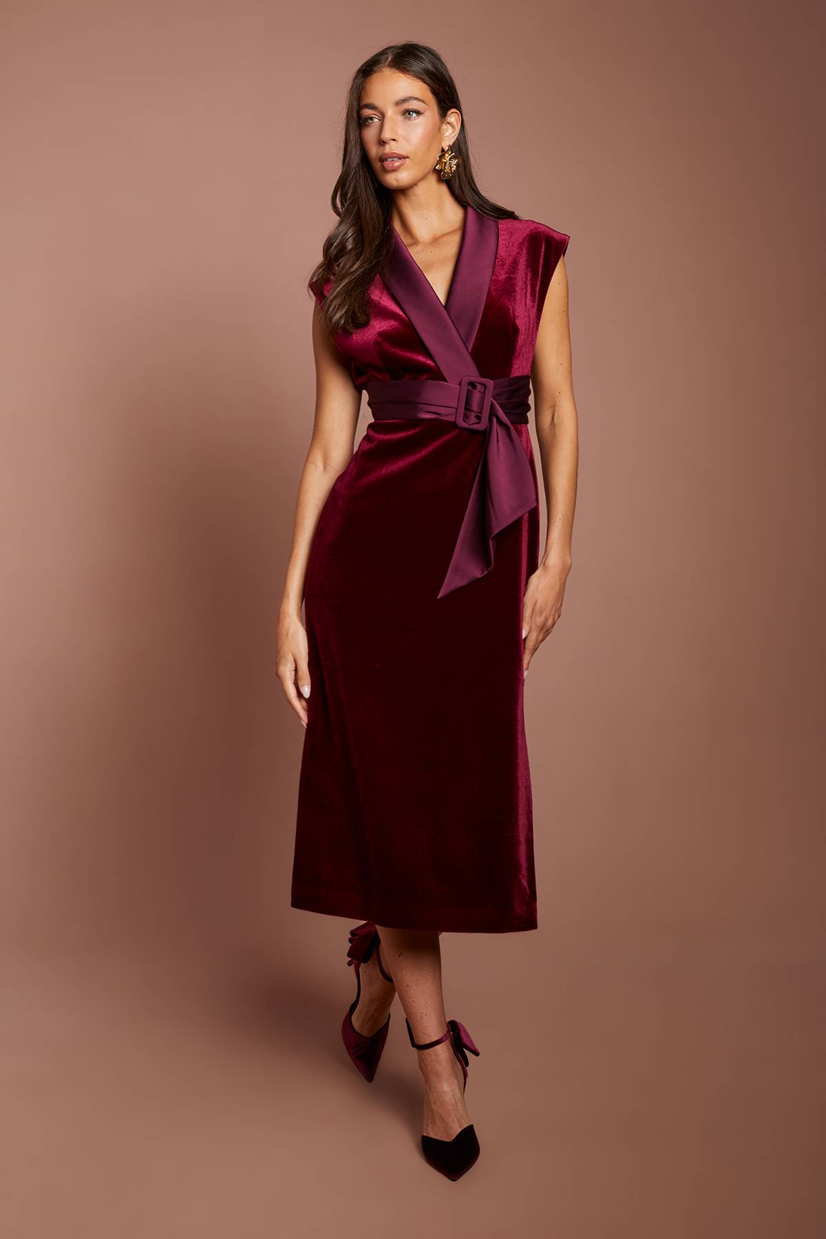 Coast Robe Midi Smoking En Velours Avec Revers En Satin