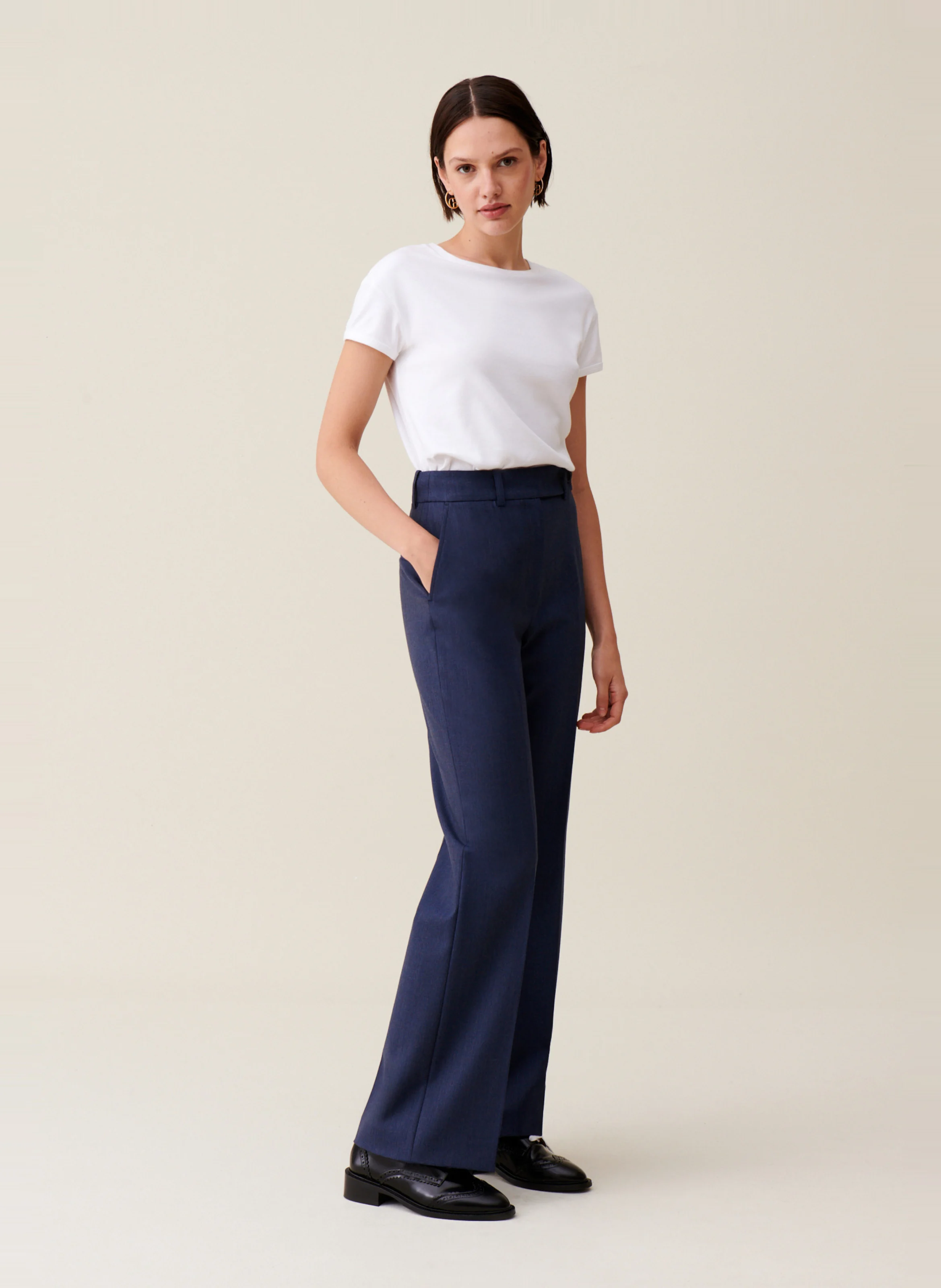 Pantalon tailleur en laine mélangée | Bleu