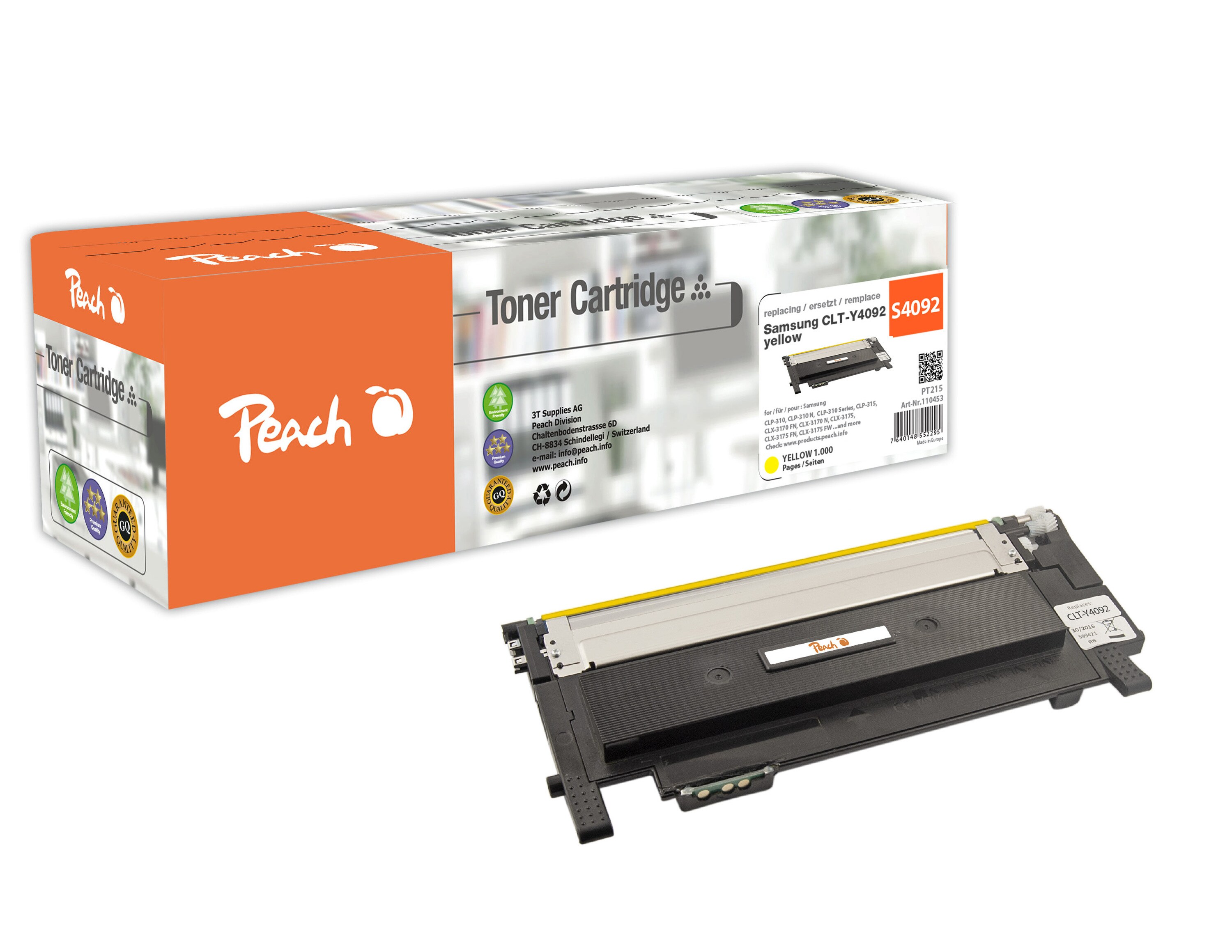 Peach S4092Toner ye ersetzt Samsung CLT-Y4092S/ELS, SU482A für z.B. Samsung CLP -310, Samsung CLP -310 N, Samsung CLP -315, Samsung CLP -315 N (wiederaufbereitet)